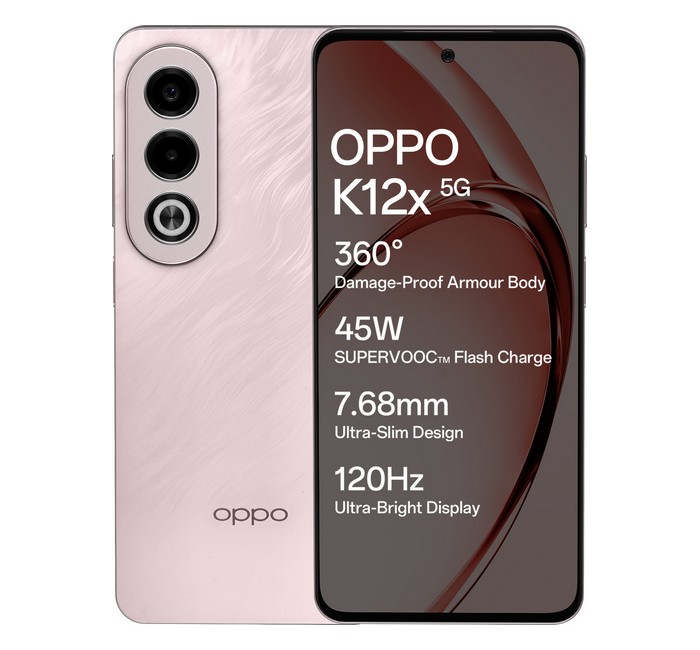 OPPO K12x 5G with 45W SUPERVOOC Charger In-The-Box (Feather Pink, 128 GB)(6 GB RAM)