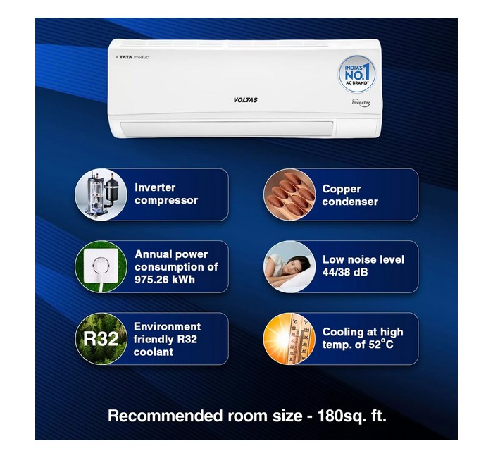 Voltas 2024 Model 1.5 Ton 3 Star Split Inverter AC - White - Image 3